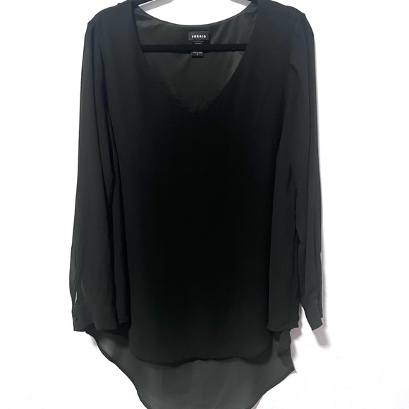 Torrid Black hi low chiffon sheer, Long Sleeve Blouse 1 - Picture 1 of 8